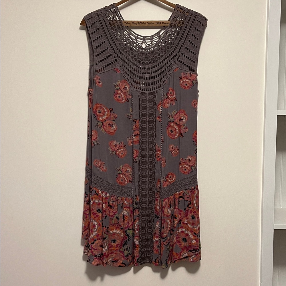 Free People Gray and Red Floral Dress